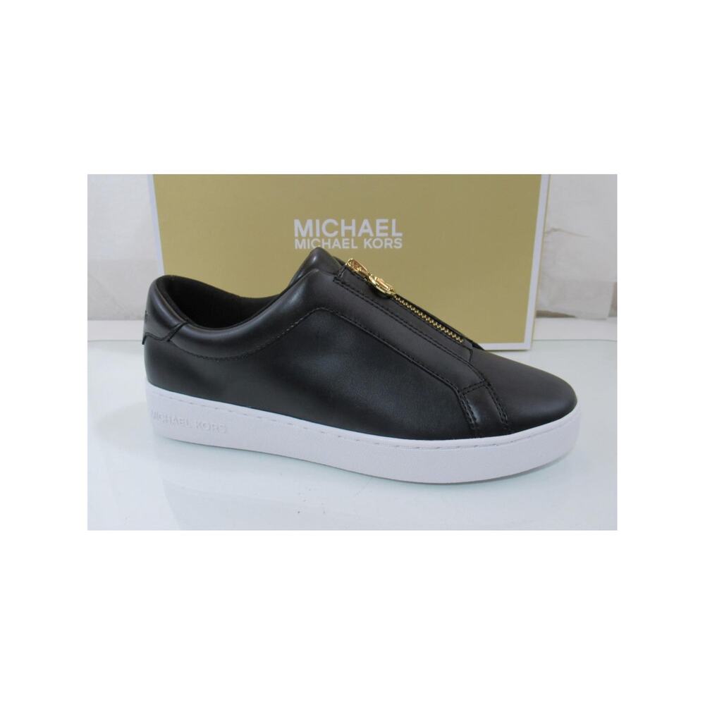 Michael Kors Keaton Zip Slip On Sneakers MK Logo Black Size 7